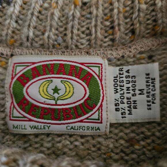 Banana Republic VTG 80's Wool Blend Sweater Tan Speckled Men Sz M EUC - Picture 3 of 7